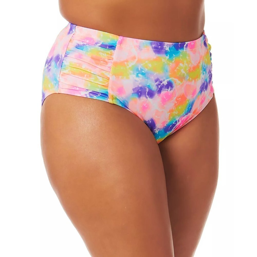 California Waves Plus Size 12/14 Tie-Dye Dreams High-Rise Bikini Bottoms 1901